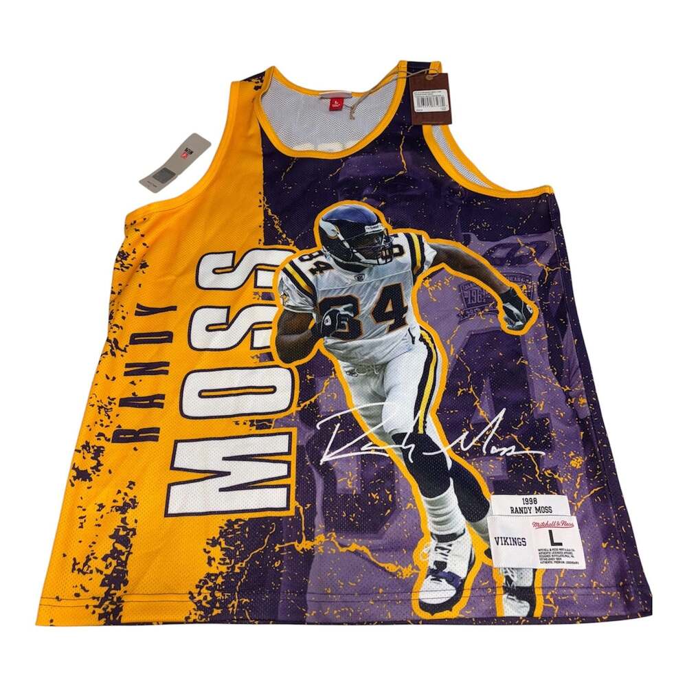 Men's Mitchell & Ness Randy Moss Purple 1998 Player Burst Tank Top
